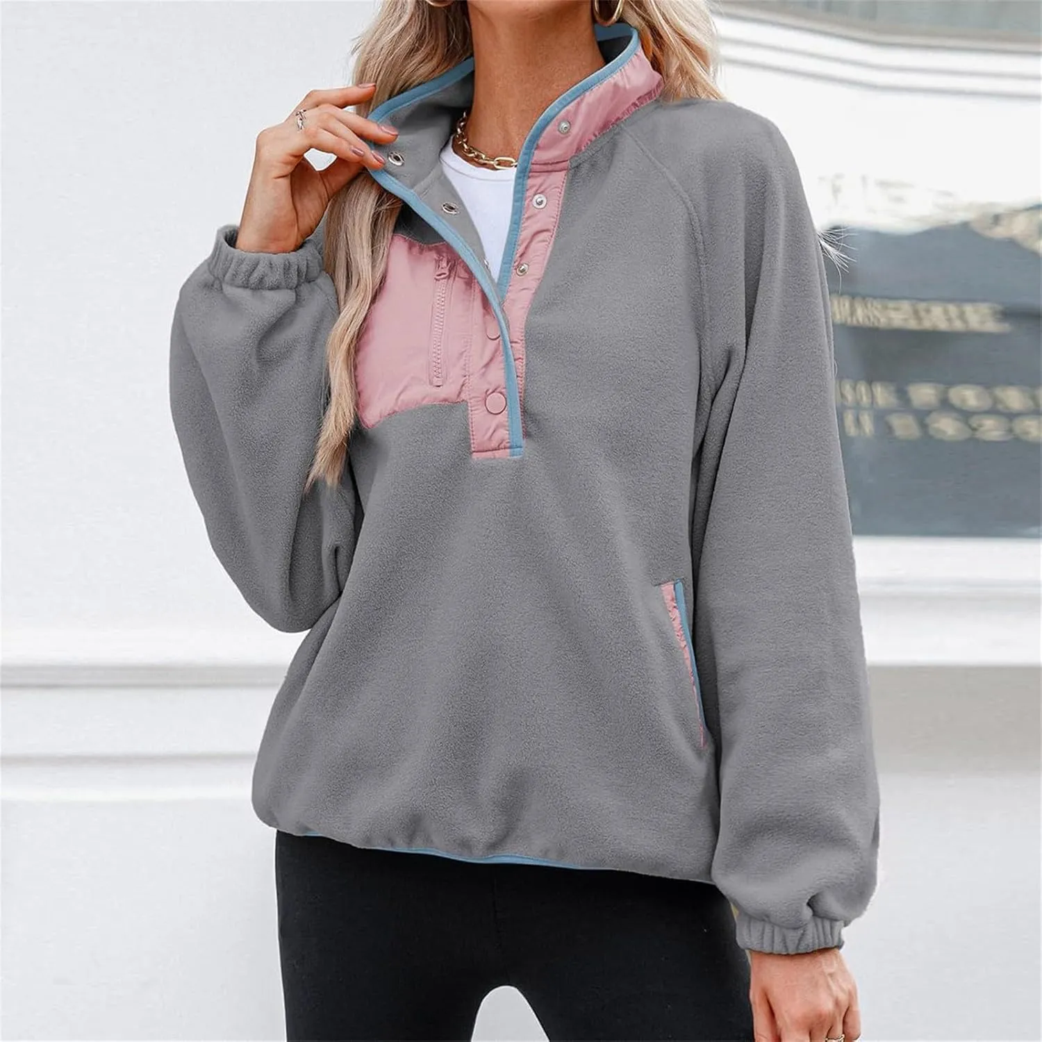 womens fleece sweatshirt jacket 2024 trendy long sleeve sherpa lined thermal pullover tops long sleeve outwear coat