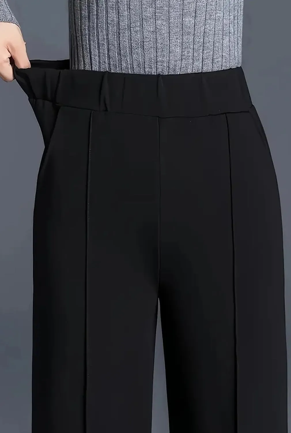 Women's High Elastic Waisted Wide Leg Pants Business Work Trousers Long Straight Suit Pants