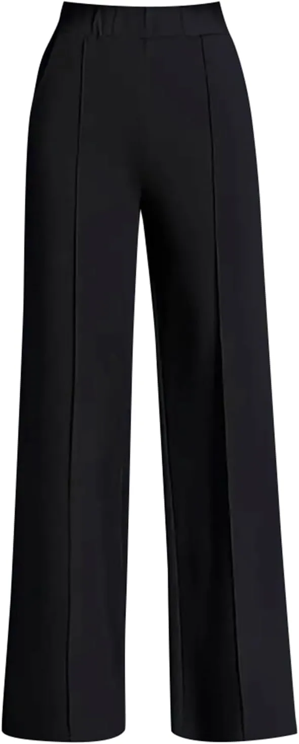 Women's High Elastic Waisted Wide Leg Pants Business Work Trousers Long Straight Suit Pants