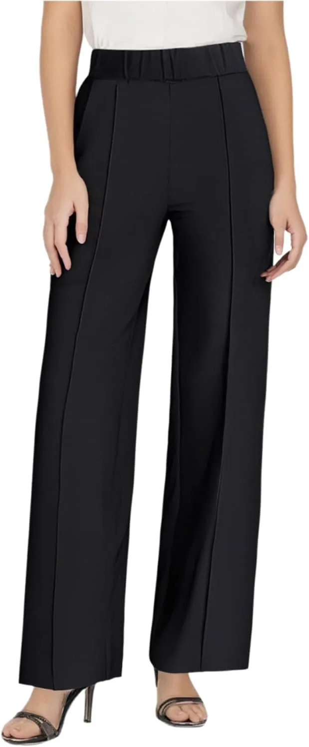 Women's High Elastic Waisted Wide Leg Pants Business Work Trousers Long Straight Suit Pants
