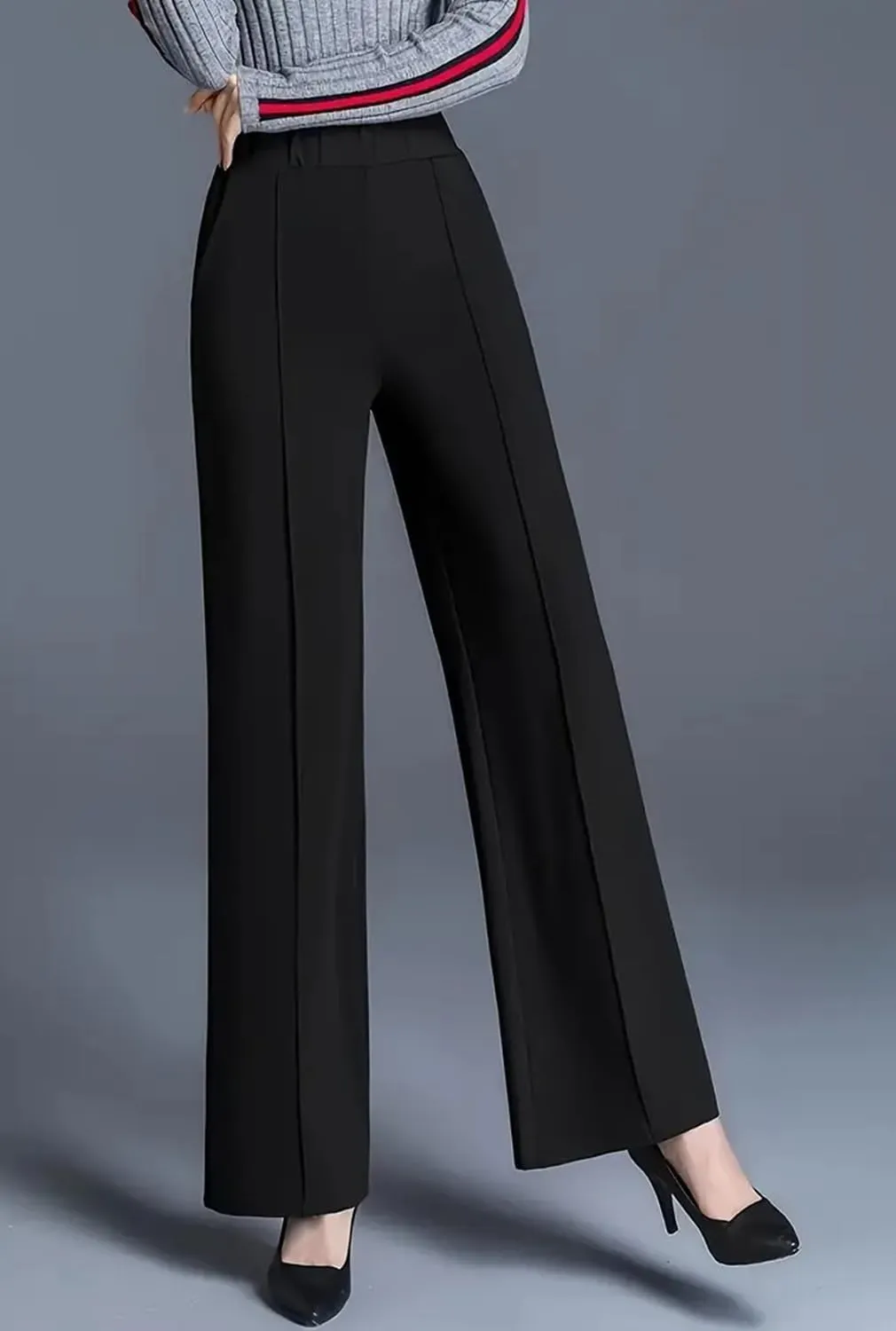Women's High Elastic Waisted Wide Leg Pants Business Work Trousers Long Straight Suit Pants