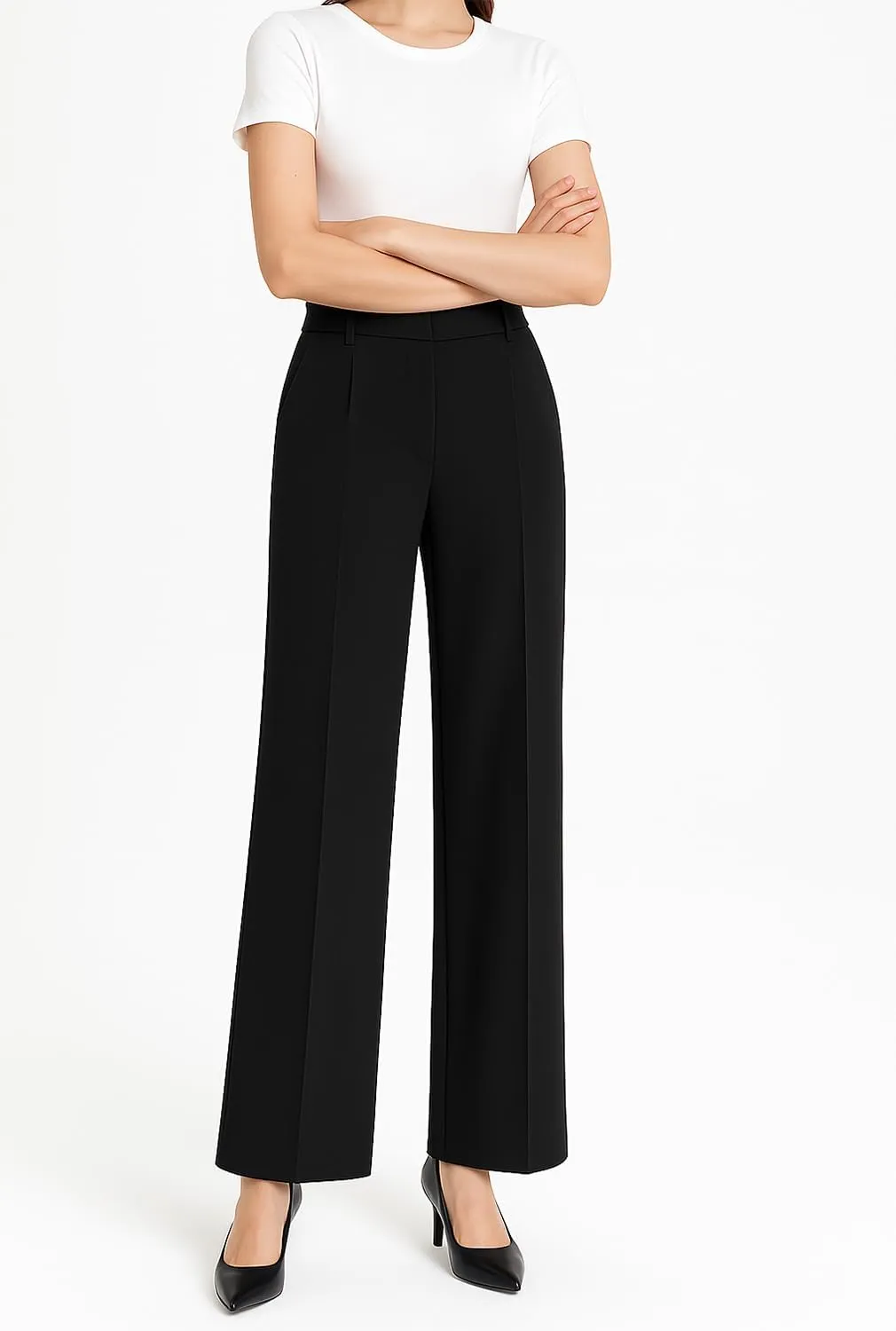 Women's High Elastic Waisted Wide Leg Pants Business Work Trousers Long Straight Suit Pants