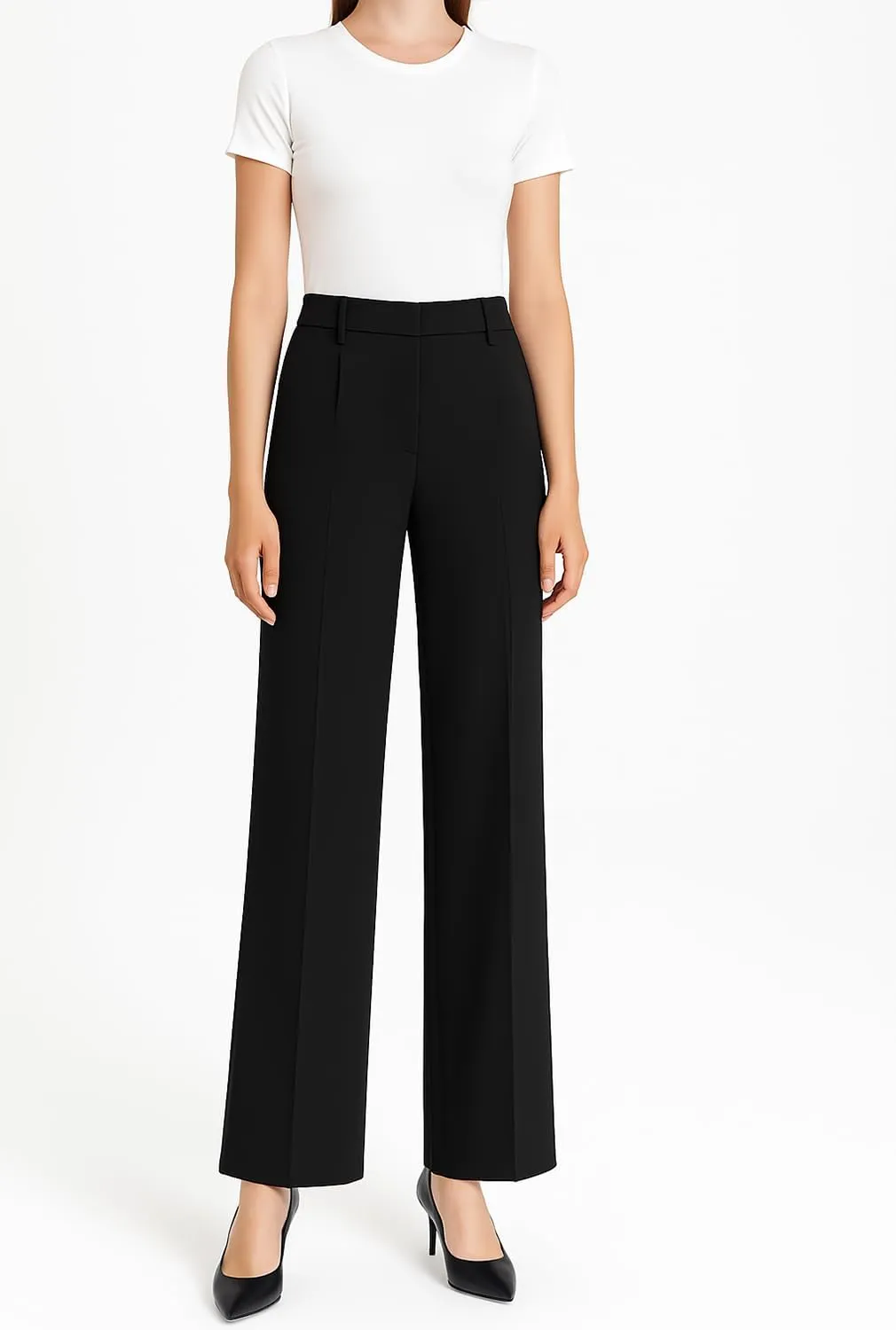 Women's High Elastic Waisted Wide Leg Pants Business Work Trousers Long Straight Suit Pants