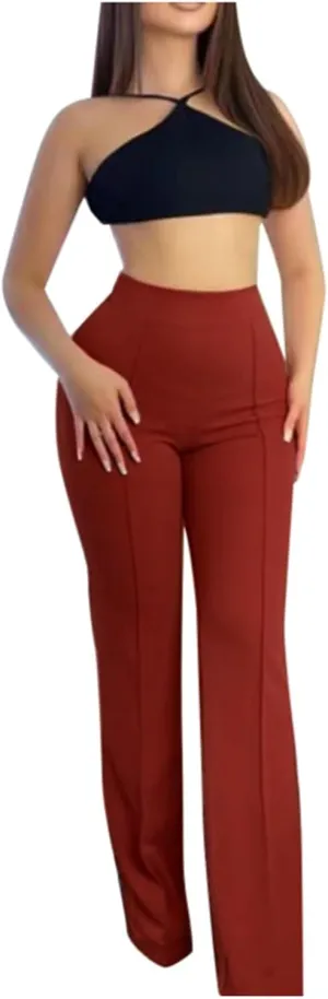 Women's High Waist Solid Suit Pants Casual Straight Wide Leg Trousers Simple Trendy Fitted Flared Pant Hip Lift Yoga Pants