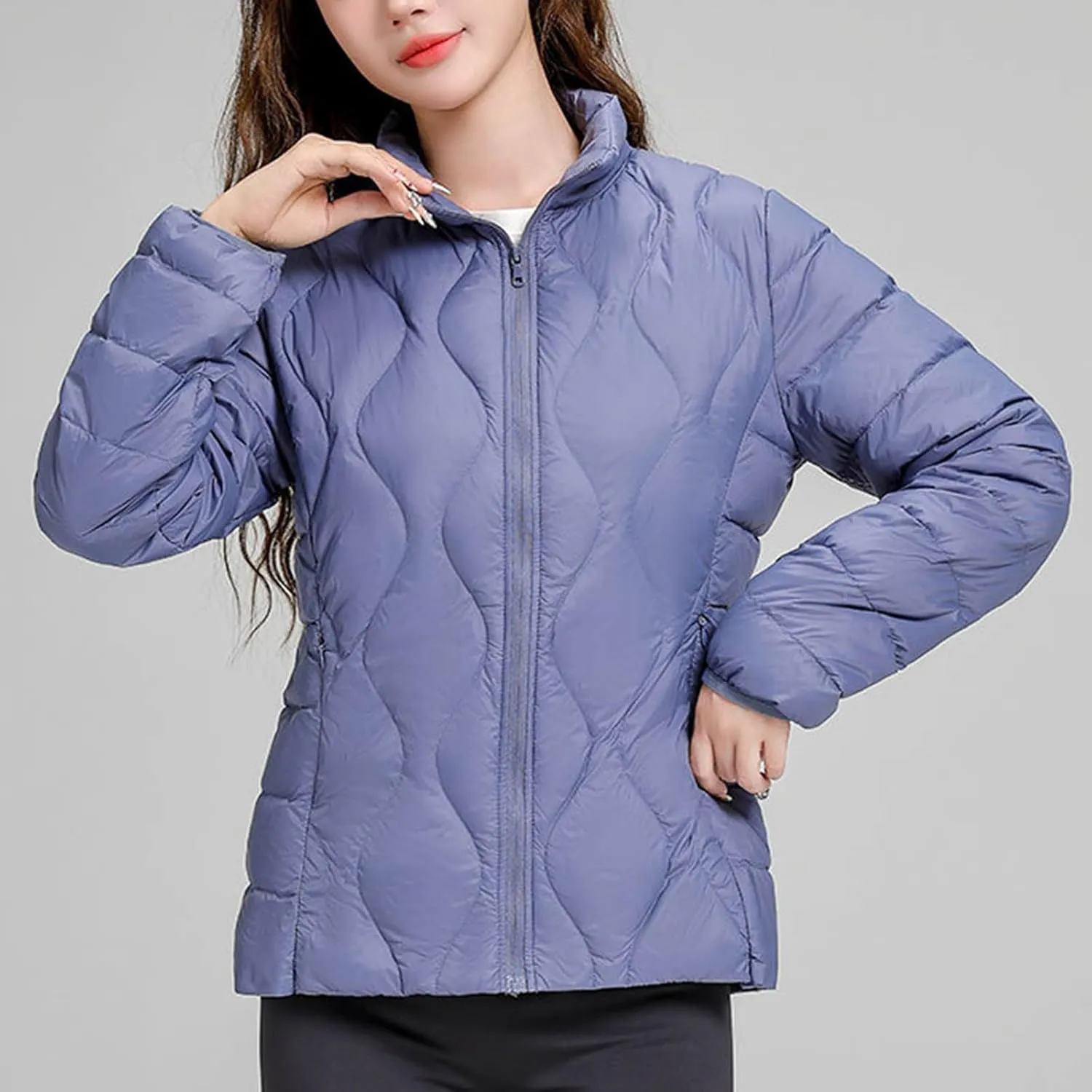 Women's Lightweight Quilted Jacket Casual Packable Open Front Down Puffer Jackets Zip Up Winter Coat Outwear Cardigan
