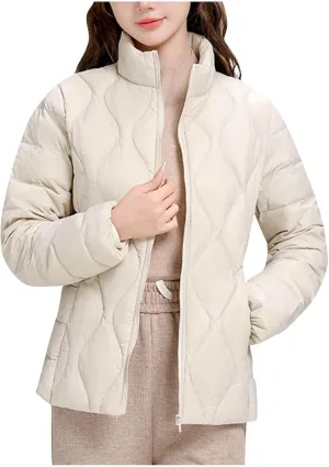 Women's Lightweight Quilted Jacket Casual Packable Open Front Down Puffer Jackets Zip Up Winter Coat Outwear Cardigan
