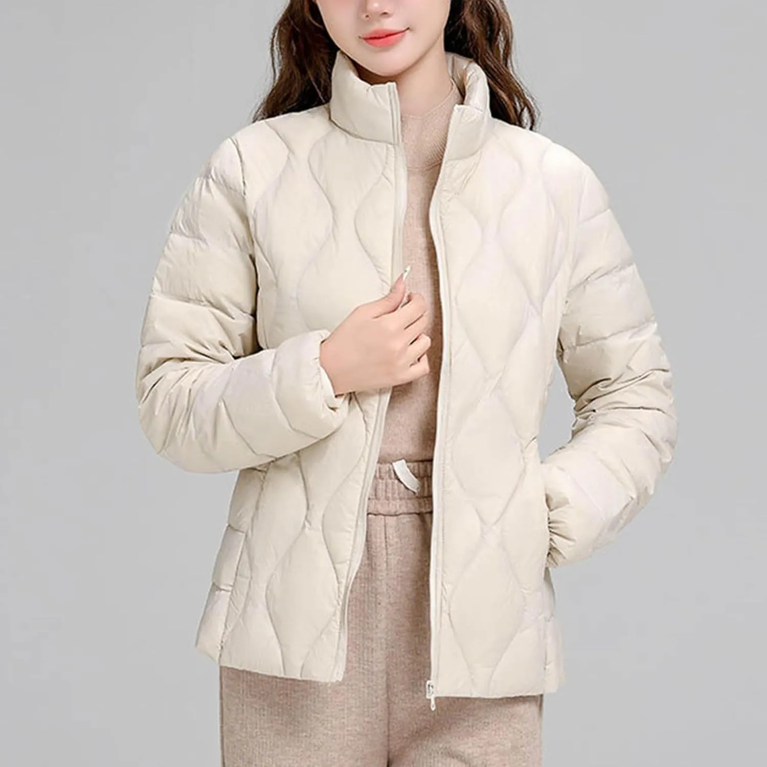 Women's Lightweight Quilted Jacket Casual Packable Open Front Down Puffer Jackets Zip Up Winter Coat Outwear Cardigan