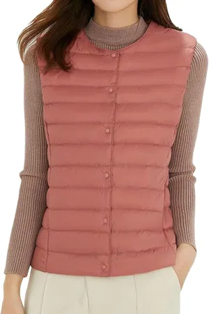 Womens Lightweight Vest Fashion Simple Solid V Neck Button Sleeveless Puffer Down Jacket Winter Casual Versatile Waistcoat