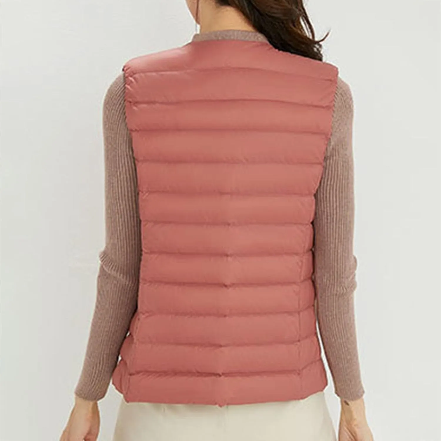 Womens Lightweight Vest Fashion Simple Solid V Neck Button Sleeveless Puffer Down Jacket Winter Casual Versatile Waistcoat