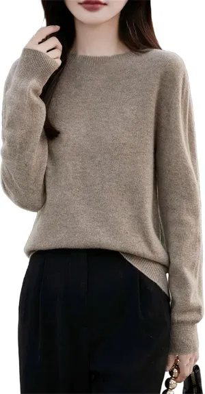 Womens Merino Wool Warm Sweaters Solid Crew-Neck Jumpers Long-Sleeve Casual Slim Pullovers Tops