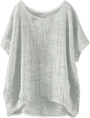 Womens Oversized Baggy Cotton Linen Shirt 2025 Spring Summer Short Sleeve Trendy Blouse Simple Solid Color Casual Top
