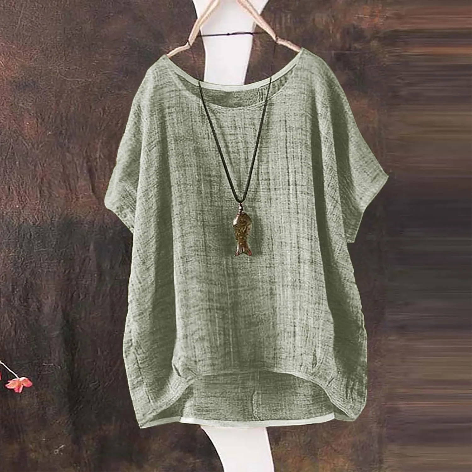 Womens Oversized Baggy Cotton Linen Shirt 2025 Spring Summer Short Sleeve Trendy Blouse Simple Solid Color Casual Top