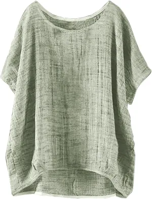 Womens Oversized Baggy Cotton Linen Shirt 2025 Spring Summer Short Sleeve Trendy Blouse Simple Solid Color Casual Top