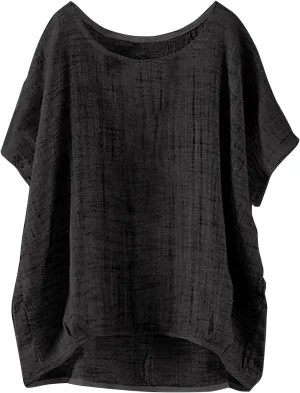 Womens Oversized Baggy Cotton Linen Shirt 2025 Spring Summer Short Sleeve Trendy Blouse Simple Solid Color Casual Top