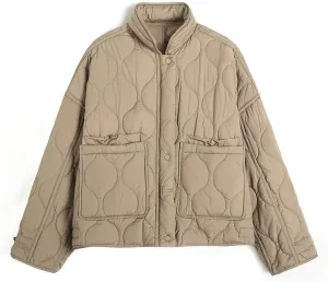 Women's Oversized Thicken Winter Coats Quilted Jacket Zip Up Stand Collar Jackets Padded Puffer Jacket Baggy Down Coat