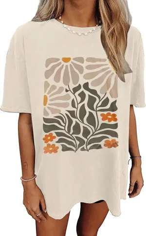 Womens Oversized Tshirt Flower Graphic Tees Nashville Music Short Sleeve Shirts Summer Casual Loose Beach Tops