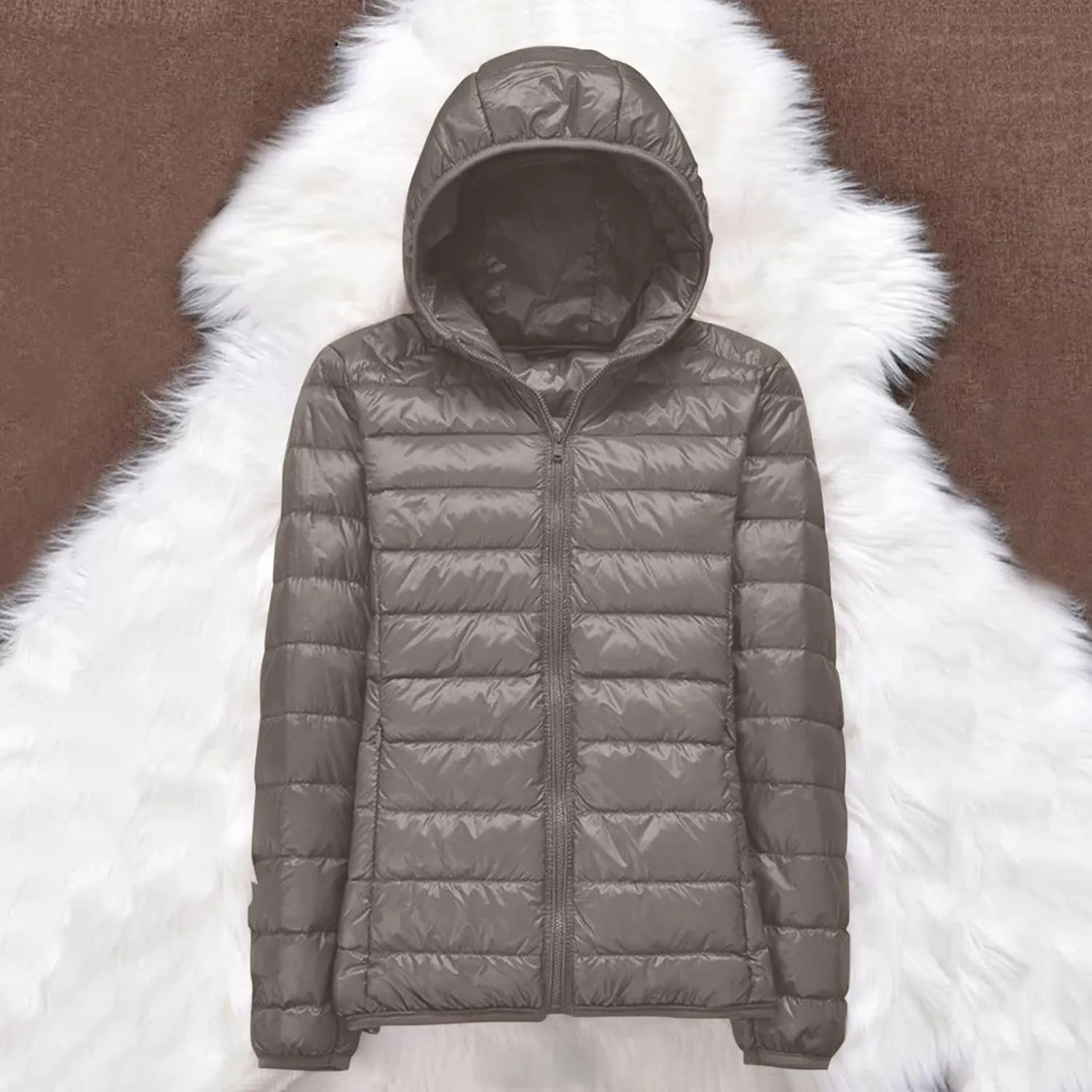 Womens Packable Lightweight Puffer Jacket Long Sleeve Hooded Winter Coats Full Zip Puffy Down Jackets with Pockets