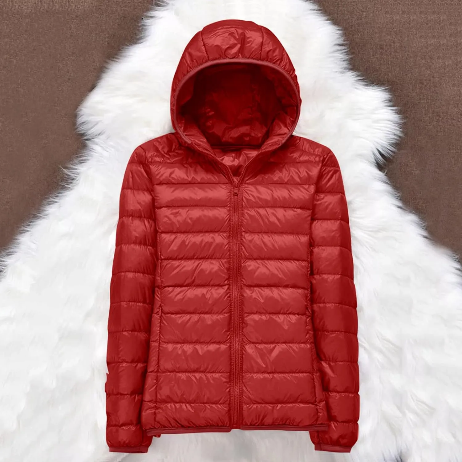 Womens Packable Lightweight Puffer Jacket Long Sleeve Hooded Winter Coats Full Zip Puffy Down Jackets with Pockets