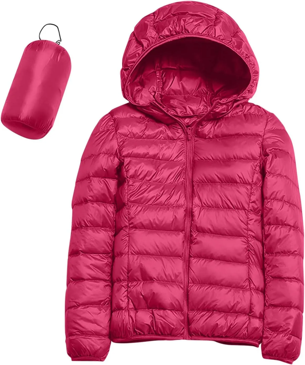 Womens Packable Lightweight Puffer Jacket Long Sleeve Hooded Winter Coats Full Zip Puffy Down Jackets with Pockets
