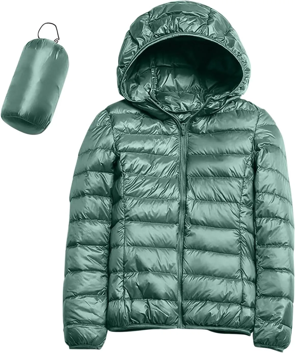 Womens Packable Lightweight Puffer Jacket Long Sleeve Hooded Winter Coats Full Zip Puffy Down Jackets with Pockets