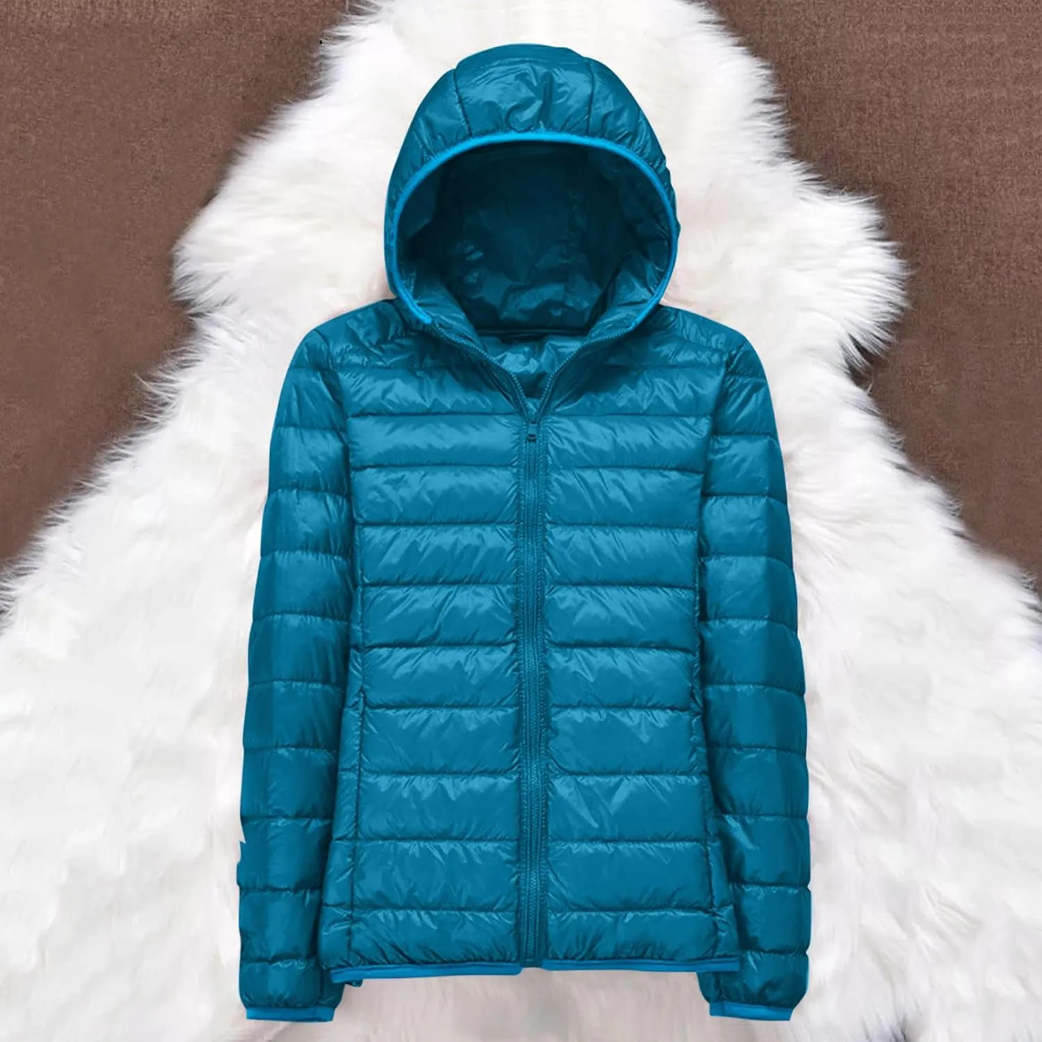 Womens Packable Lightweight Puffer Jacket Long Sleeve Hooded Winter Coats Full Zip Puffy Down Jackets with Pockets