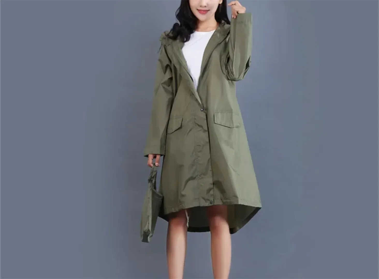 Women’S Polyester Raincoat Hooded Spring Simple Outdoor Coat