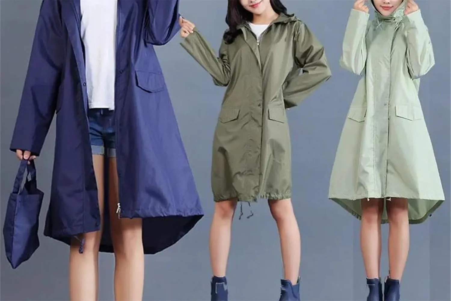 Women’S Polyester Raincoat Hooded Spring Simple Outdoor Coat