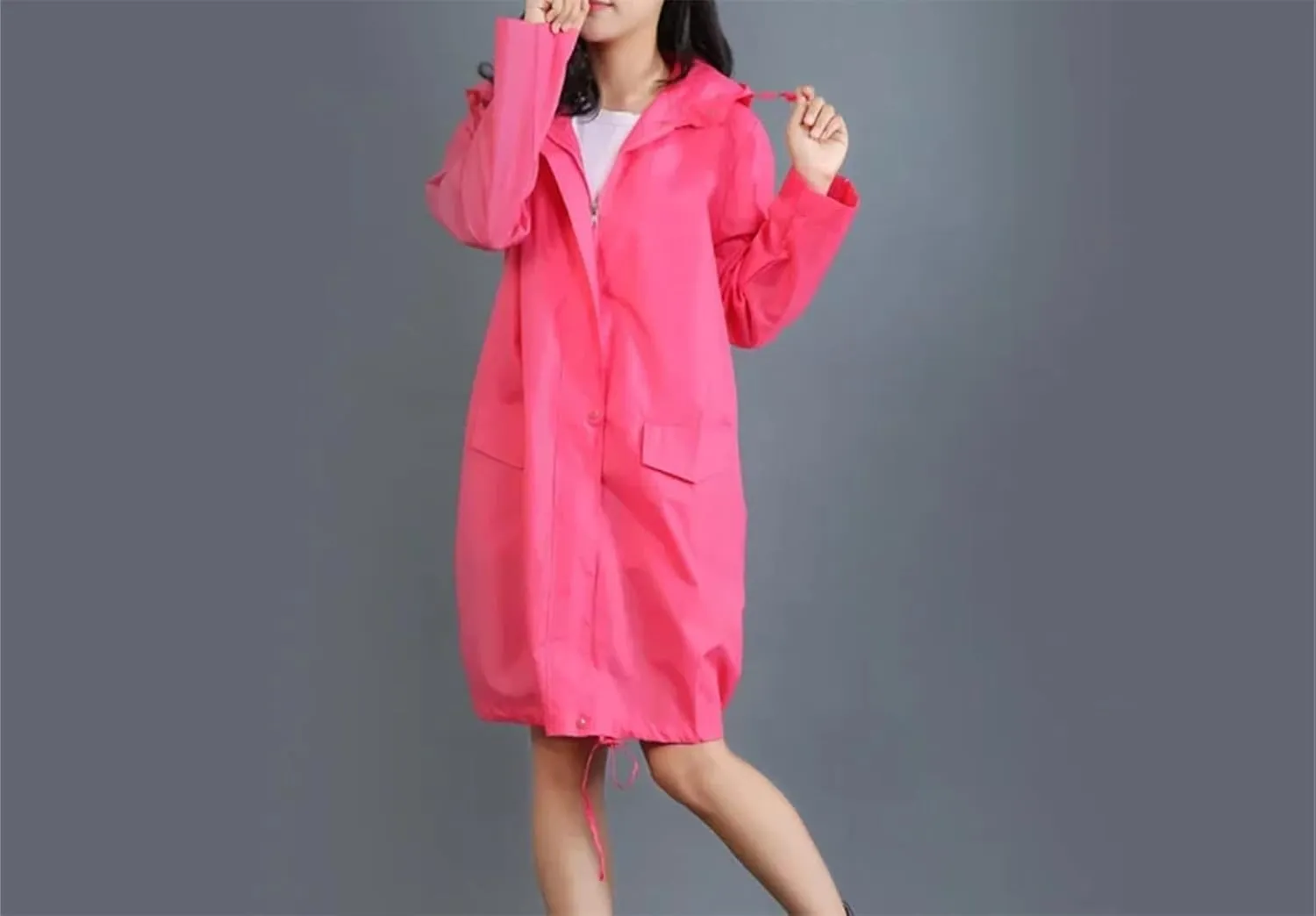 Women’S Polyester Raincoat Hooded Spring Simple Outdoor Coat