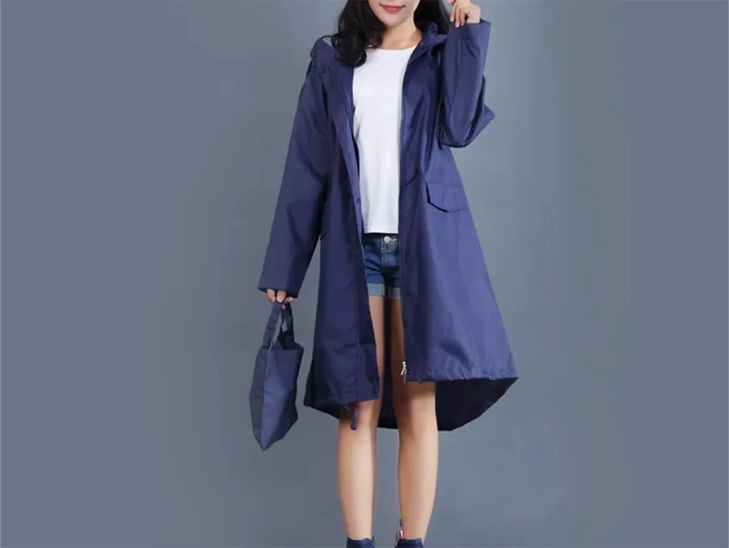 Women’S Polyester Raincoat Hooded Spring Simple Outdoor Coat