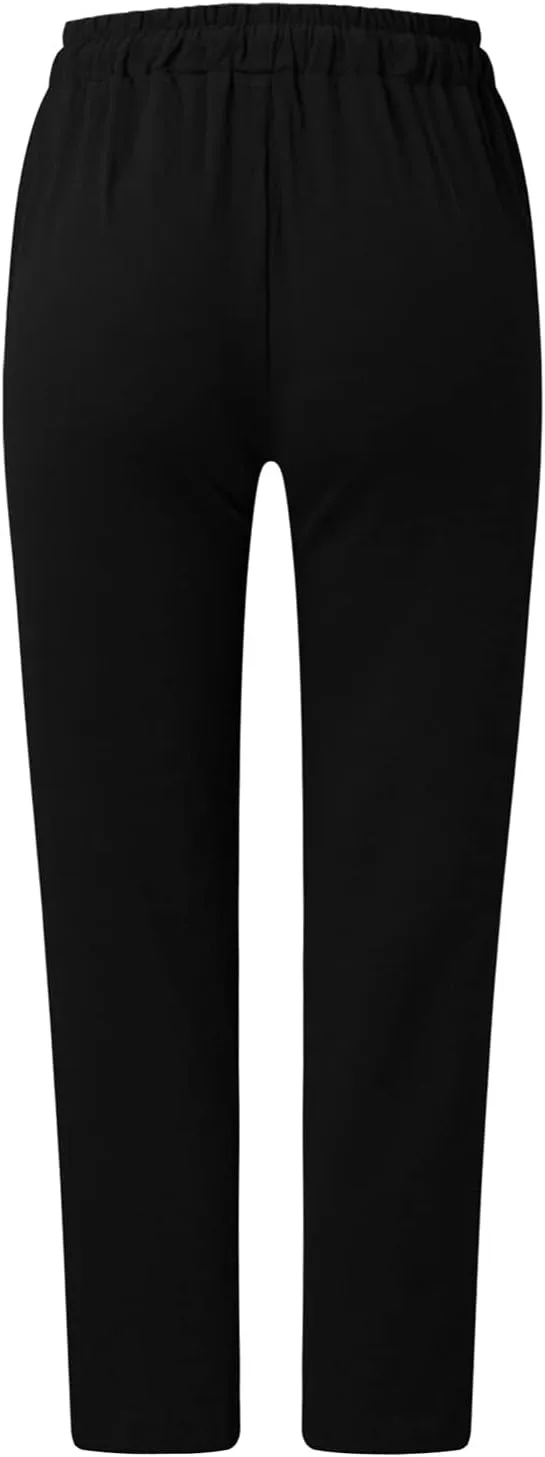 Women's Relaxed Fit All Day Straight Leg Pant Summer Trouser Pants Women Casual Pants Drawstring Wide Leg