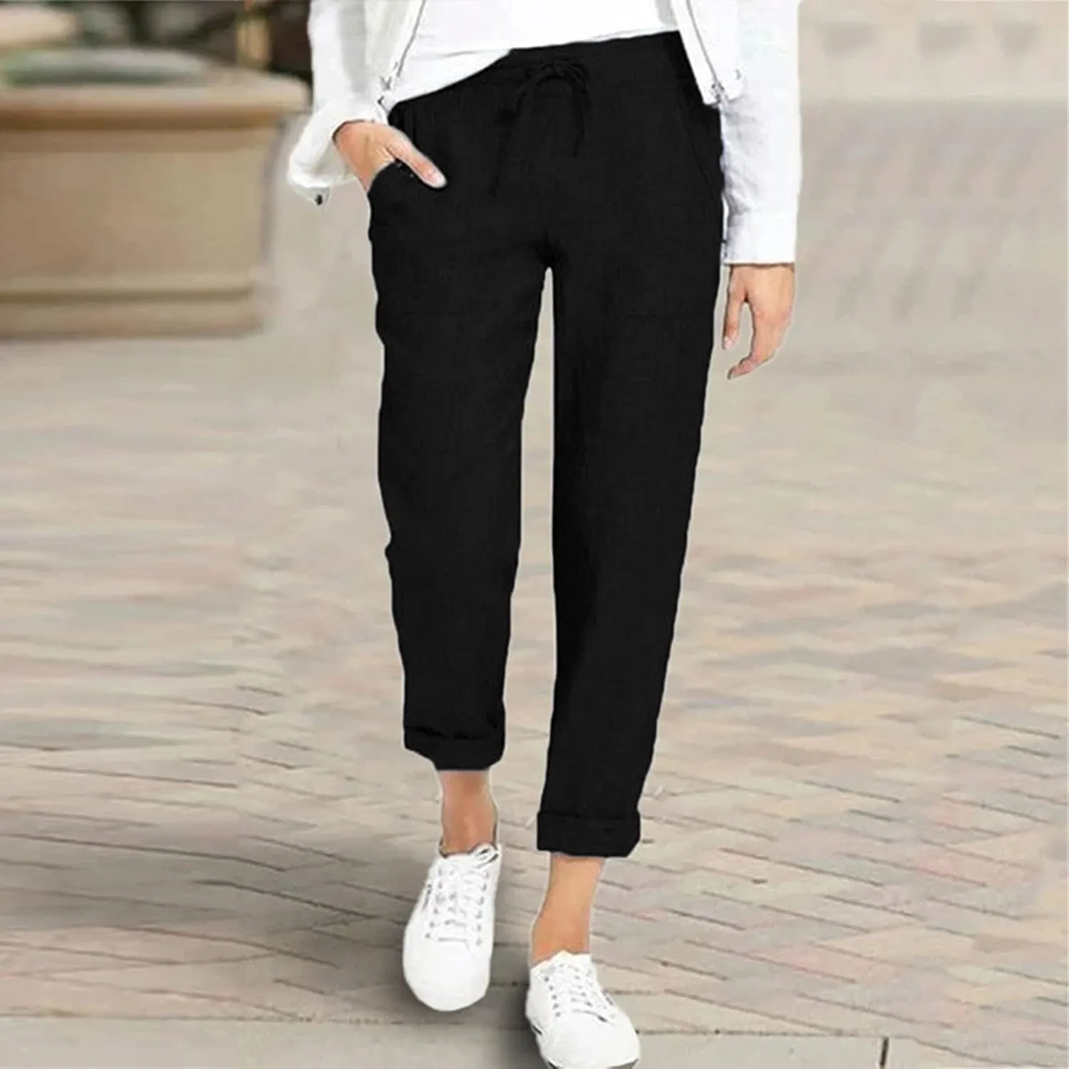 Women's Relaxed Fit All Day Straight Leg Pant Summer Trouser Pants Women Casual Pants Drawstring Wide Leg