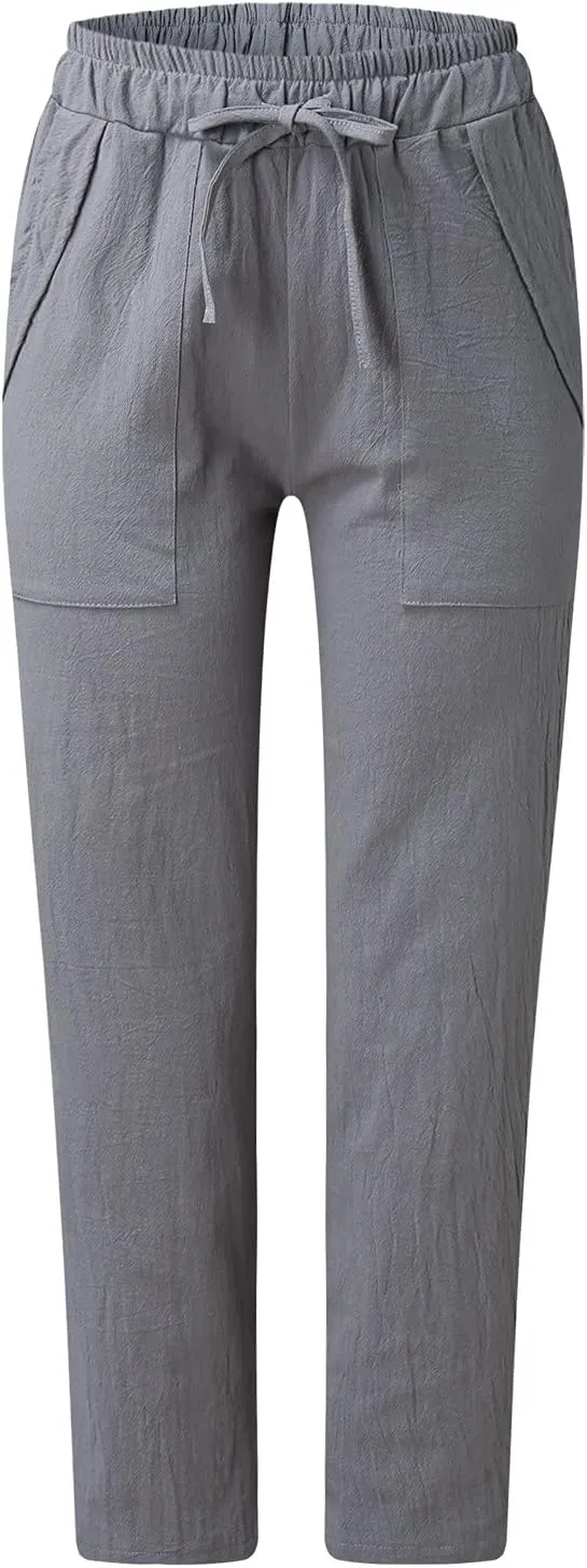 Women's Relaxed Fit All Day Straight Leg Pant Summer Trouser Pants Women Casual Pants Drawstring Wide Leg