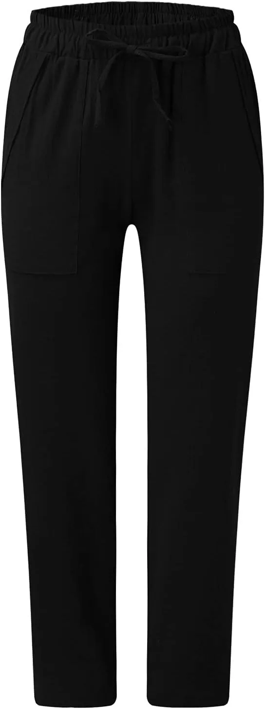 Women's Relaxed Fit All Day Straight Leg Pant Summer Trouser Pants Women Casual Pants Drawstring Wide Leg
