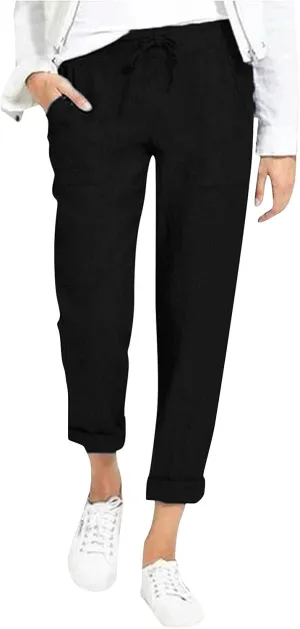 Women's Relaxed Fit All Day Straight Leg Pant Summer Trouser Pants Women Casual Pants Drawstring Wide Leg