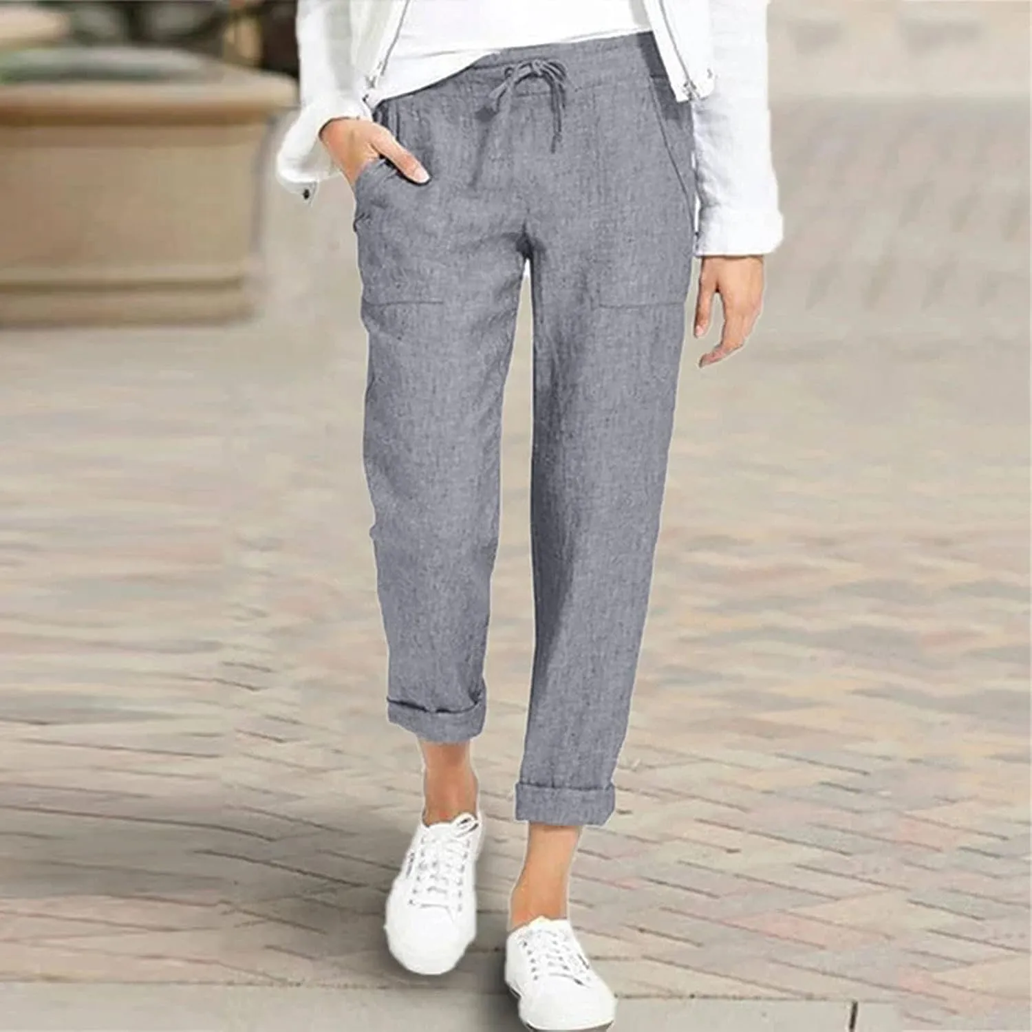 Women's Relaxed Fit All Day Straight Leg Pant Summer Trouser Pants Women Casual Pants Drawstring Wide Leg
