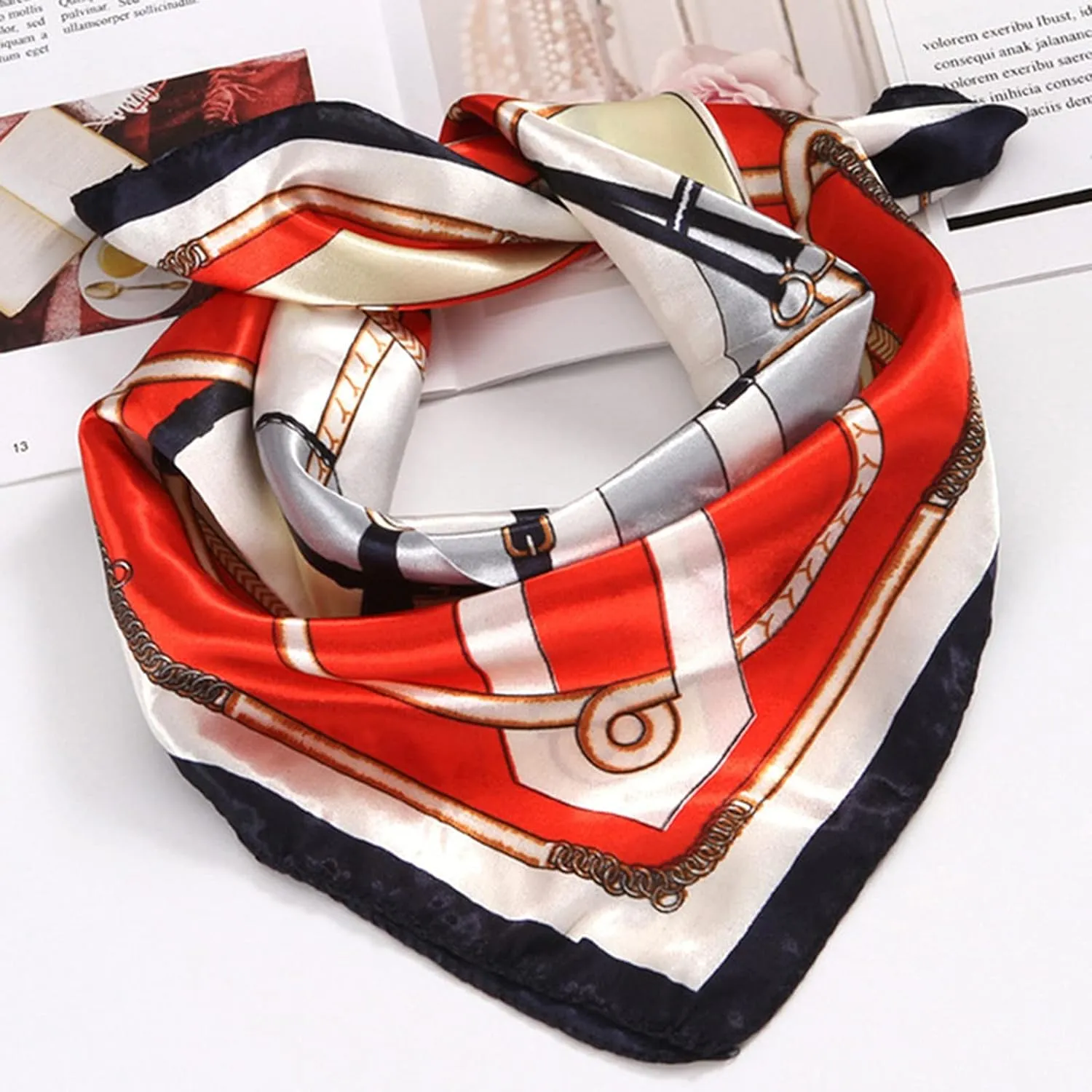 Womens Silk Like Polka Dot Print Large Square Satin Headscarf Wraps Womens Hair Scarf Casual Floral