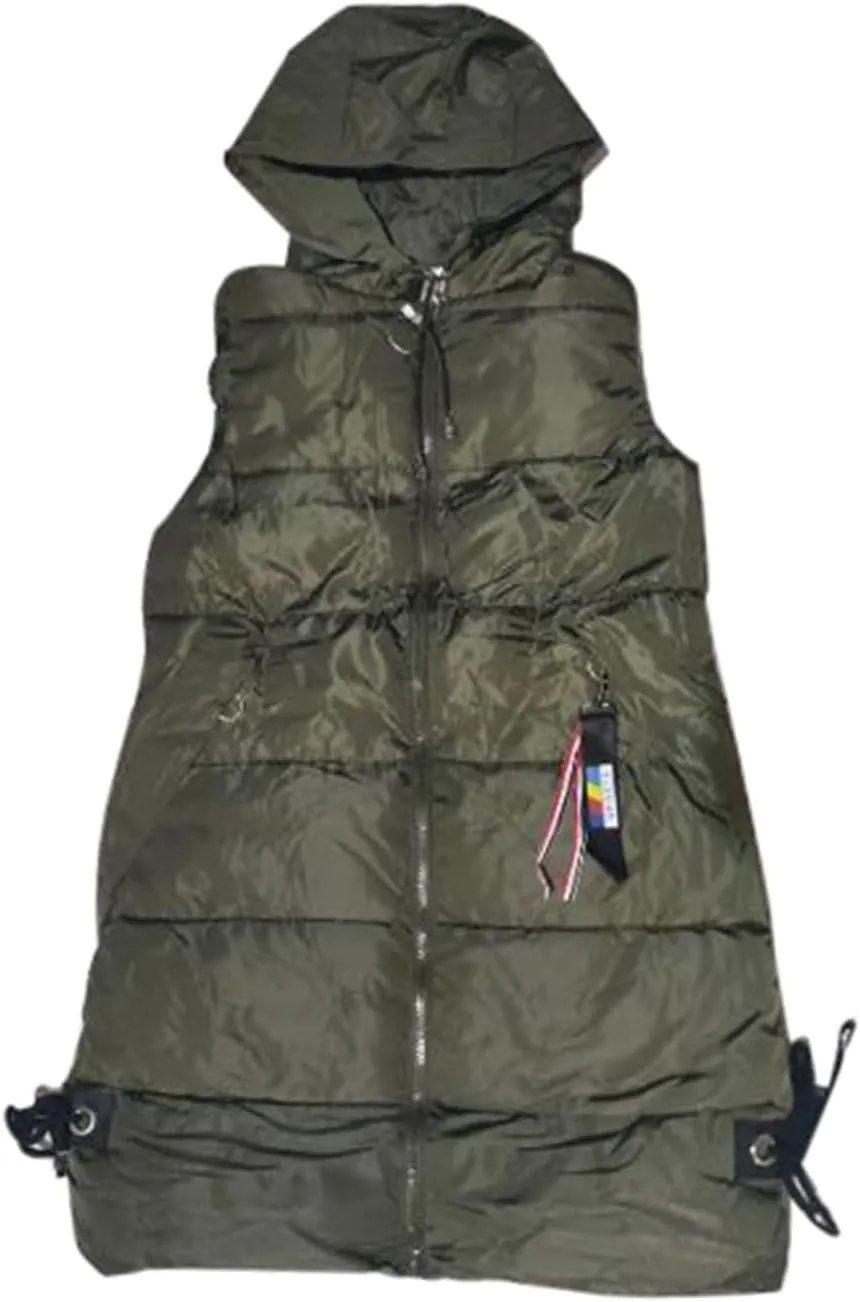 Women's Sleeveless Long Jacket 2023 Fashion Simple Solid Color Puffer Hooded Vest Winter Full-Zipper Packable Down Jackets