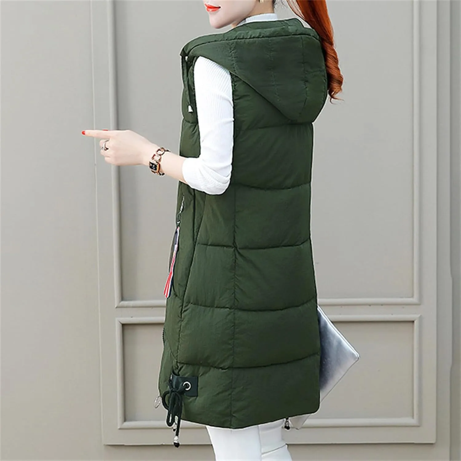 Women's Sleeveless Long Jacket 2023 Fashion Simple Solid Color Puffer Hooded Vest Winter Full-Zipper Packable Down Jackets