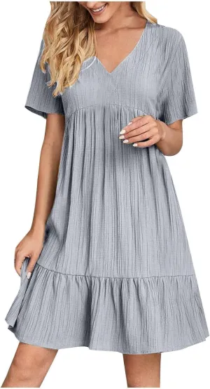 Womens Summer Dresses 2025 Spring Maxi Dresses Vacation Casual Tshirt Eyelet Linen Modest