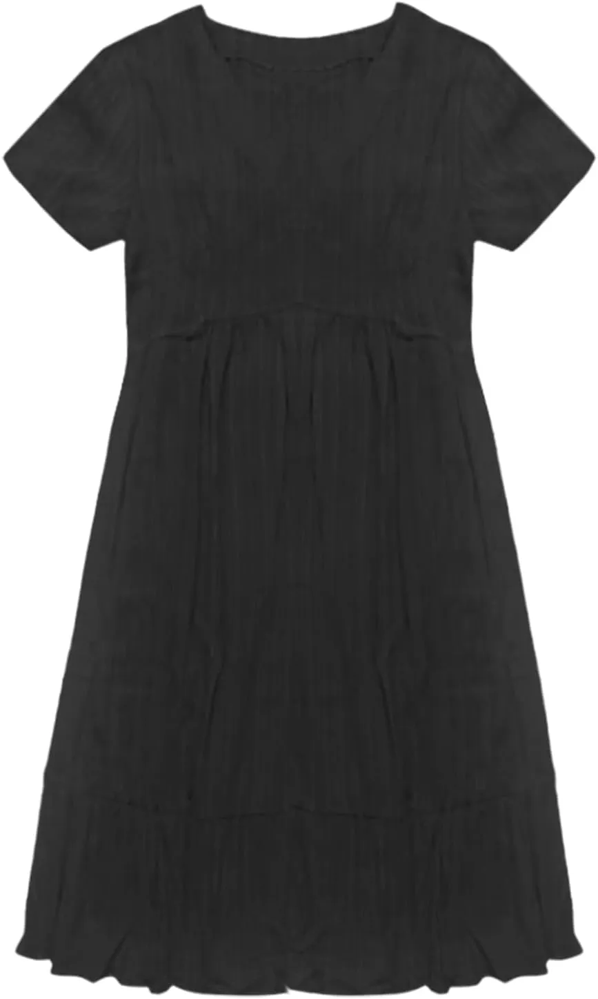 Womens Summer Dresses 2025 Spring Maxi Dresses Vacation Casual Tshirt Eyelet Linen Modest