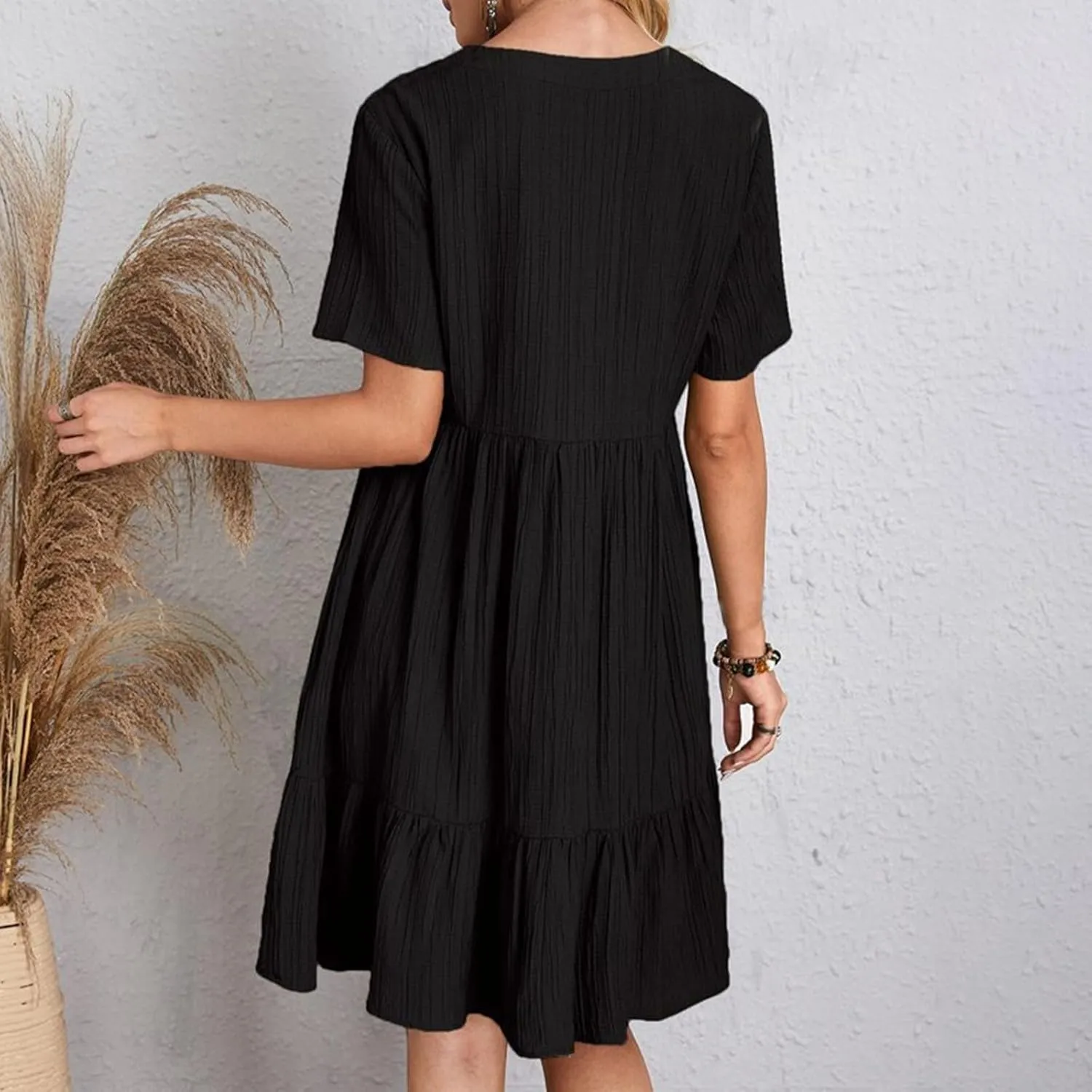 Womens Summer Dresses 2025 Spring Maxi Dresses Vacation Casual Tshirt Eyelet Linen Modest