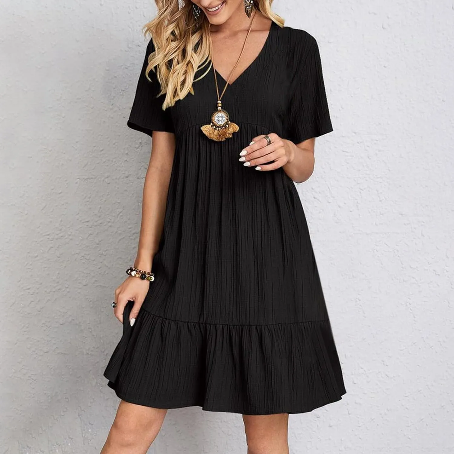 Womens Summer Dresses 2025 Spring Maxi Dresses Vacation Casual Tshirt Eyelet Linen Modest