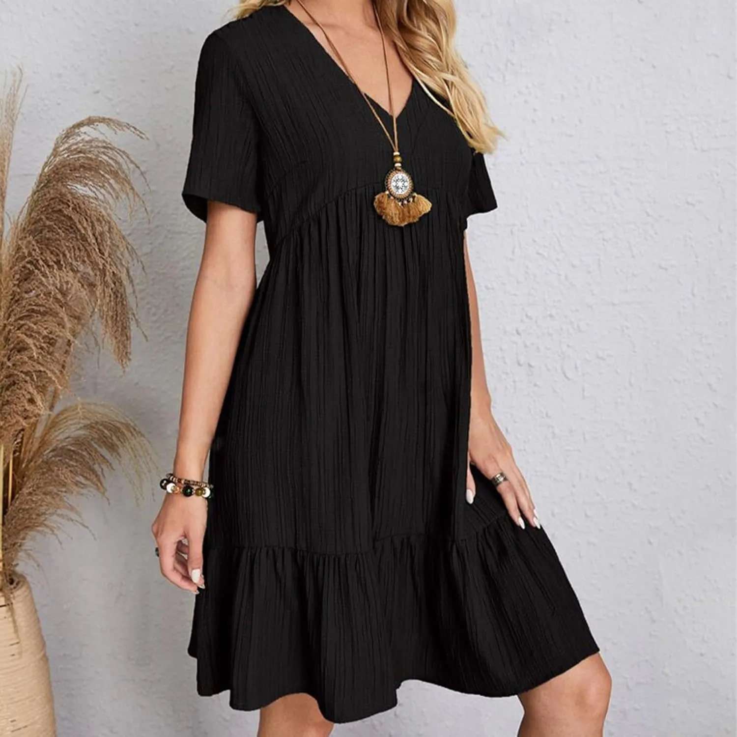 Womens Summer Dresses 2025 Spring Maxi Dresses Vacation Casual Tshirt Eyelet Linen Modest
