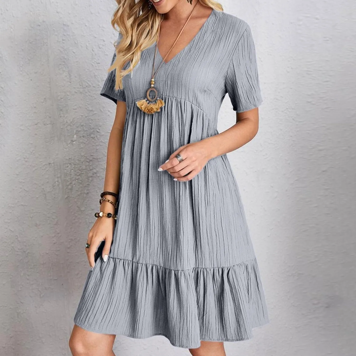 Womens Summer Dresses 2025 Spring Maxi Dresses Vacation Casual Tshirt Eyelet Linen Modest