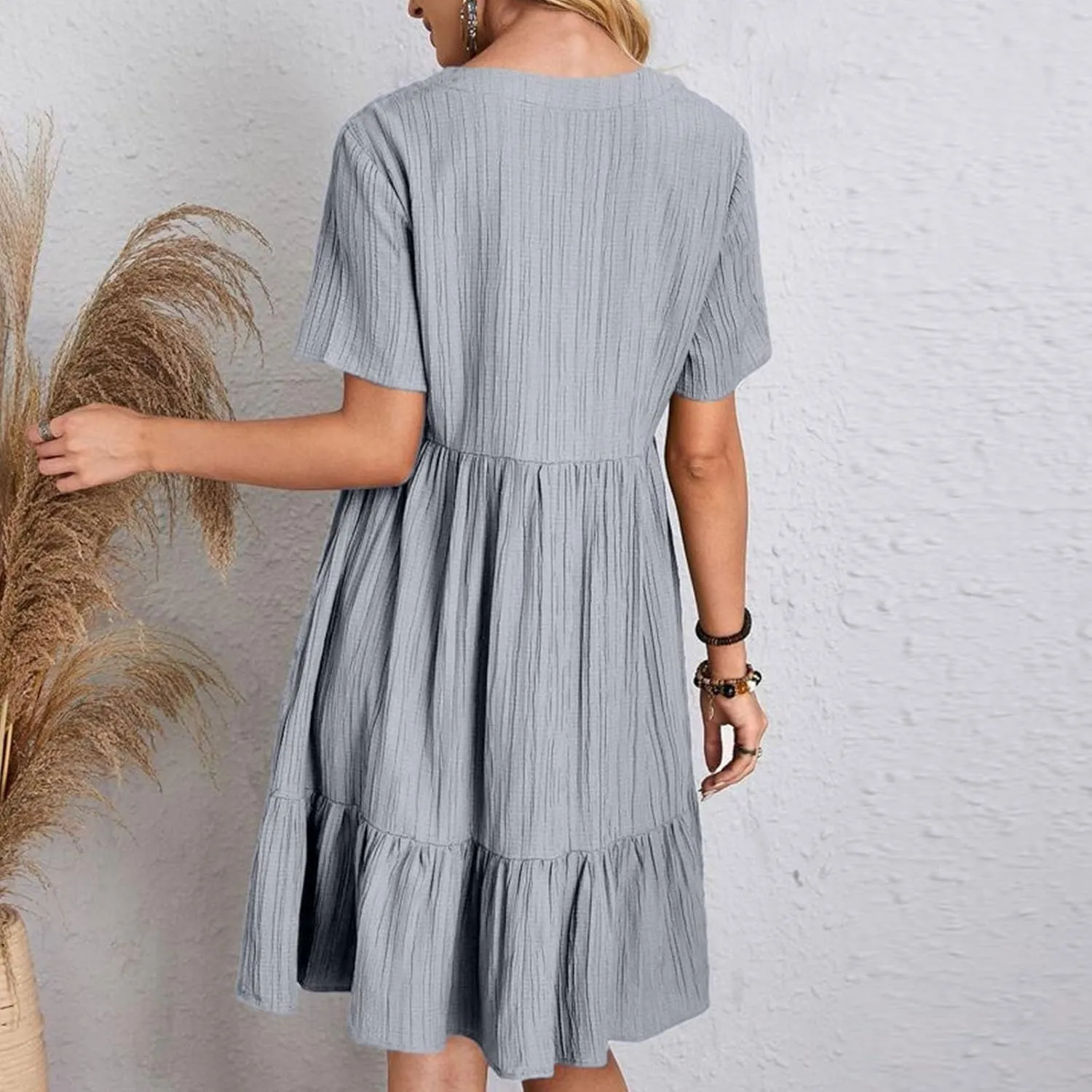 Womens Summer Dresses 2025 Spring Maxi Dresses Vacation Casual Tshirt Eyelet Linen Modest