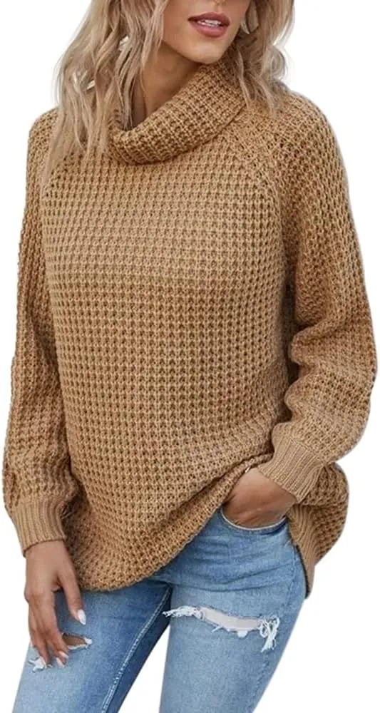 Women's Turtleneck Sweaters Oversized Lightweight Long Sleeve Pullover Loose Chunky Knit Jumper Tops