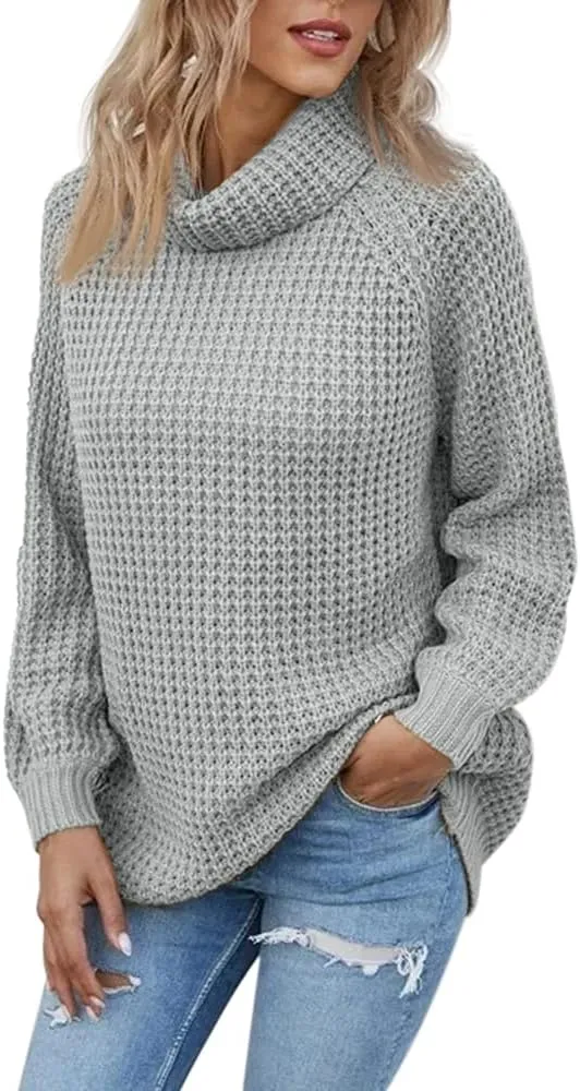 Women's Turtleneck Sweaters Oversized Lightweight Long Sleeve Pullover Loose Chunky Knit Jumper Tops