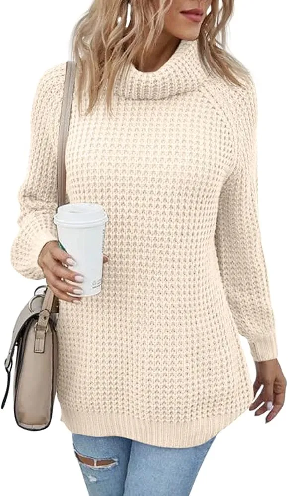 Women's Turtleneck Sweaters Oversized Lightweight Long Sleeve Pullover Loose Chunky Knit Jumper Tops