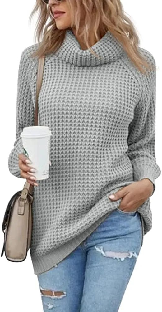 Women's Turtleneck Sweaters Oversized Lightweight Long Sleeve Pullover Loose Chunky Knit Jumper Tops