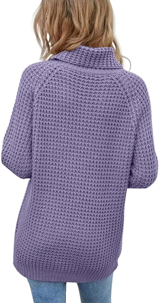 Women's Turtleneck Sweaters Oversized Lightweight Long Sleeve Pullover Loose Chunky Knit Jumper Tops